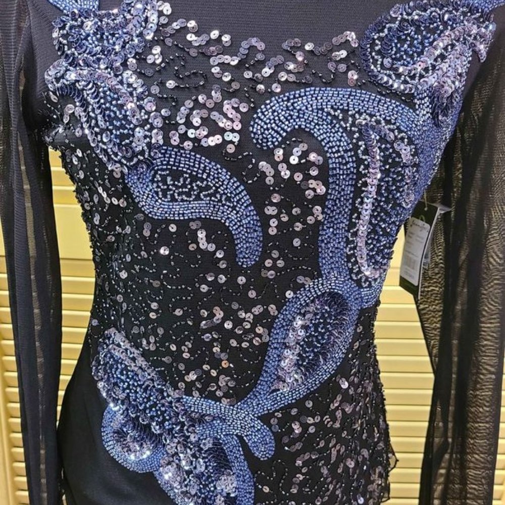 Cartise Black Beaded Sheer Blouse Medium NWT